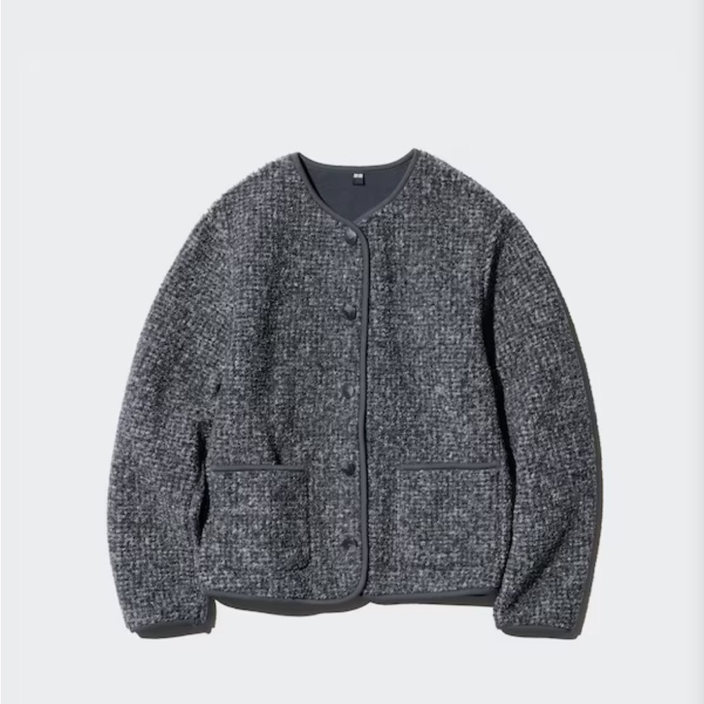Uniqlo Gray Pile Lined Fleece Cardigan
